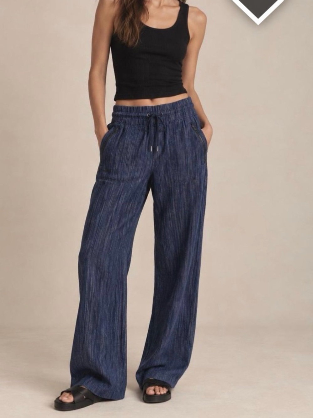 Athleta Cabo Linen Wide Leg Pant Denim Blue Size 8P